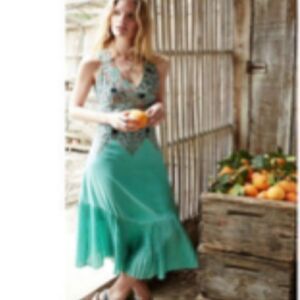 Anthro Boho Maeve Canyon Creek Paisley V Neck Tank Cut Out Pleated Dress 2